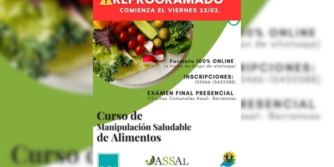 Reprogramación del Curso de Manipulación Saludable de Alimentos en Barrancas